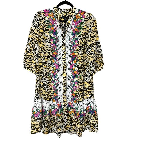 NWT Saloni Tyra Tiger Rosette Silk Multicolor Animal Print Belted Shirt Dress - Picture 4 of 12